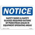 Signmission OSHA Sign, Safety Shoes & Safety Glasses Required Outside, 7in X 5in Decal, 7" W, 5" H, Landscape OS-NS-D-57-L-18214